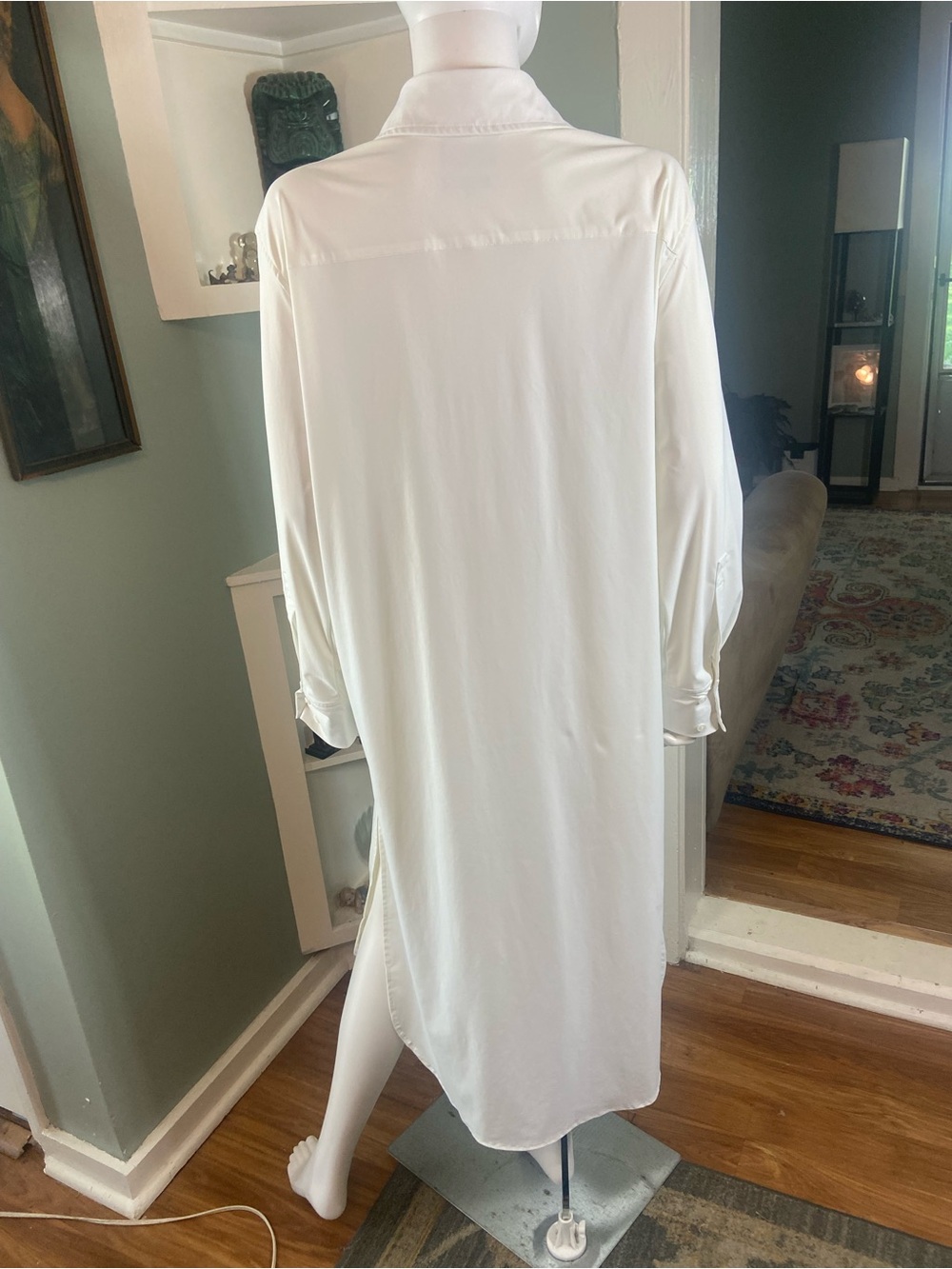 Carbon38 Off White Oversized Tunic Long Button Up Down Shirt Midi Dress XSmall - Picture 5 of 14